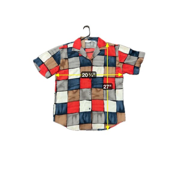 Le Caviar Color Block Short-Sleeve Button-Down Shirt Sz Medium - Picture 8 of 10